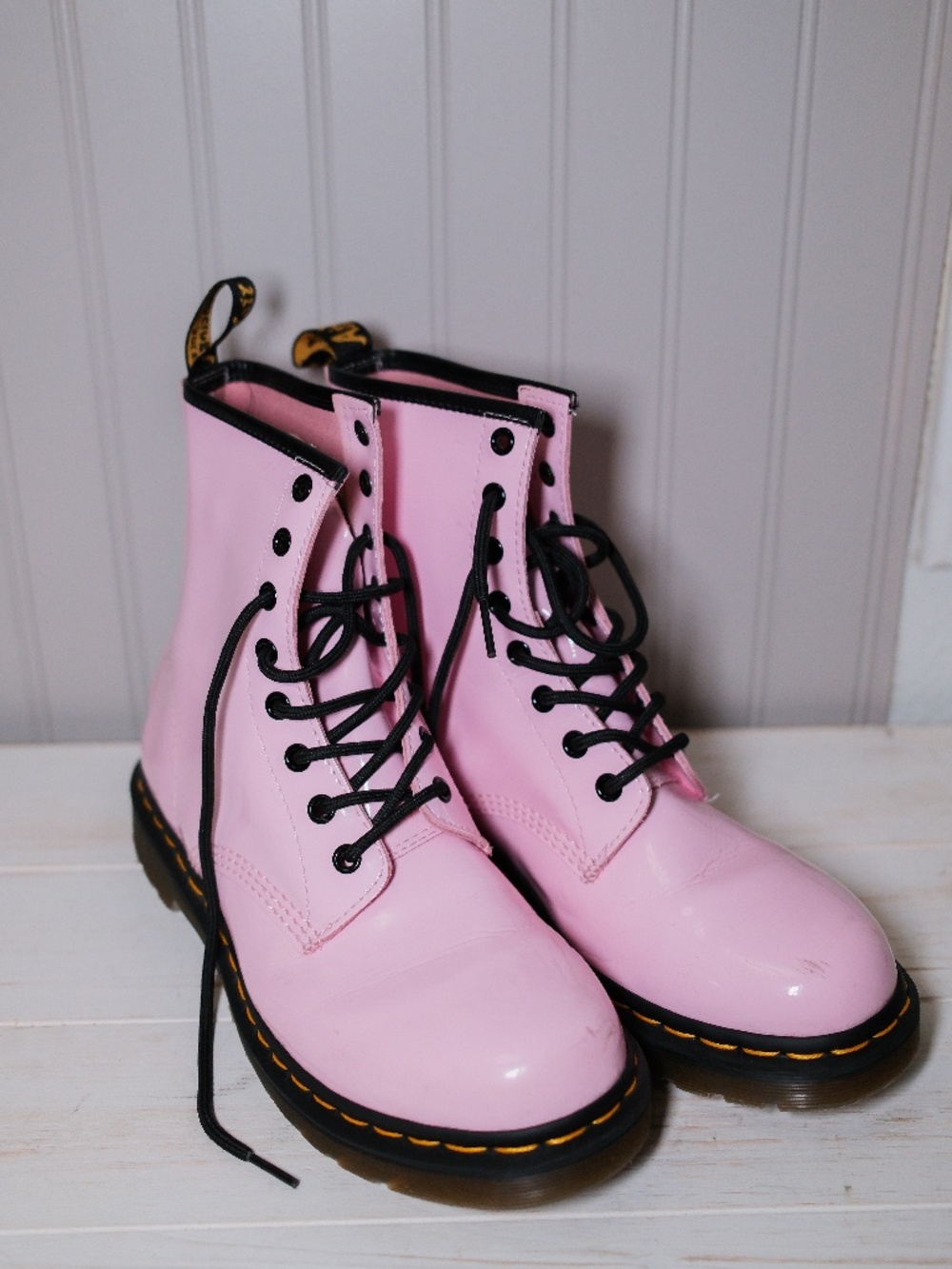 Dr Martens Pink Boots Women's 10 US Combat Patent Leather Lace-Up